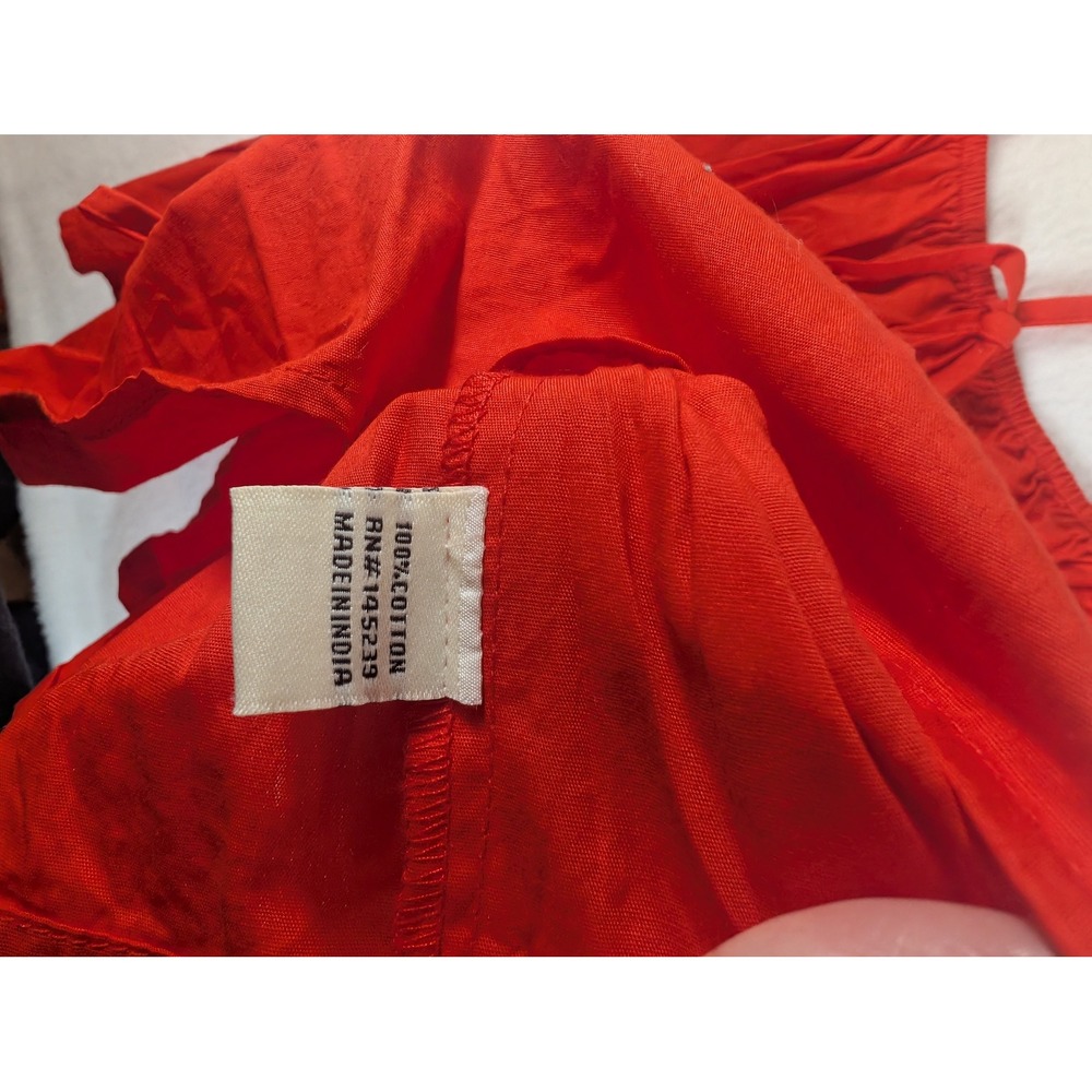 Sim & Sam Red Smocked Peplum Tank Top Cotton Tie Front Cottagecore Womens Medium - Picture 5 of 7